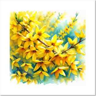 Vibrant Forsythia Decor - Watercolor Flower Posters and Art